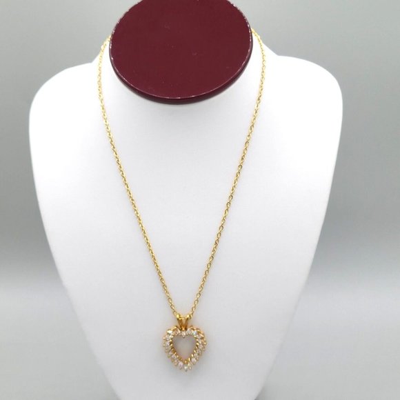 Unbranded Jewelry - Womens Gold Tone Chain Fashion Necklace Crystal Heart Shaped Pendant 18 in